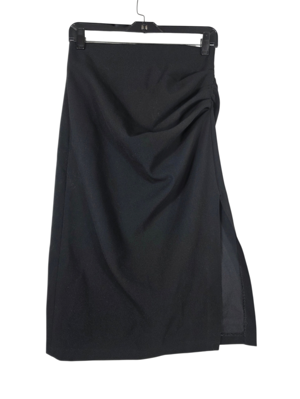 Zara Black side ruching Midi Skirt with Side Slit